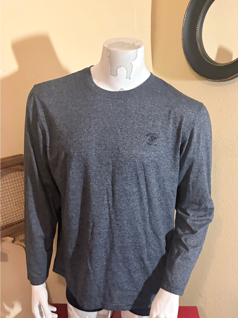 Beverly Hills Polo Club Men's Long Sleeve Crewneck - Charcoal Grey Size Large